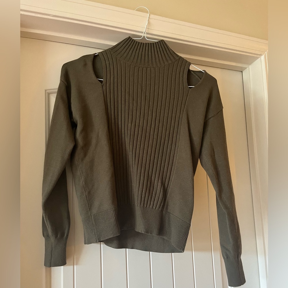 Small olive green cut out sweater. Never worn